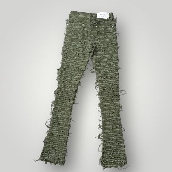 Guapi Jeans Mens 28 Green  Distressed Frayed Leg Limited Edition L37 - Picture 2 of 8